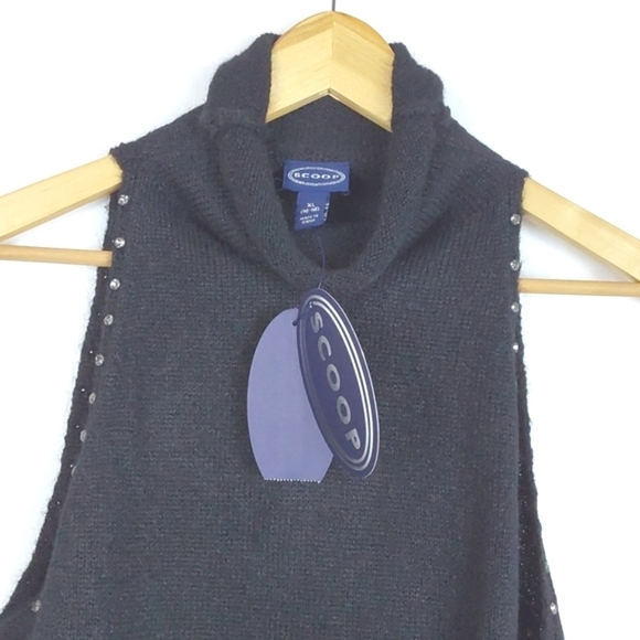 Scoop Black Sleeveless Rhinestone Dressy Layering knit stretch Shell Tank  Sz.XL - Picture 8 of 9